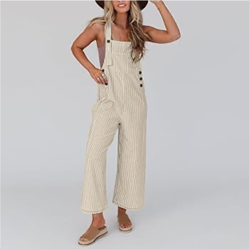 Easel Cream Striped Jumpsuit